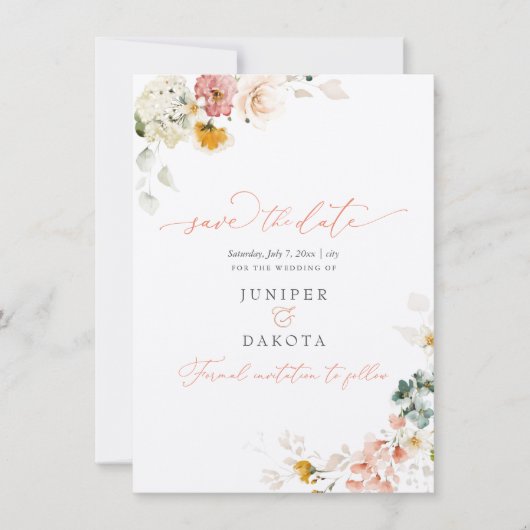 PixDezinesウォーターカラー秋ガーデンフラワーズ セーブザデート (正面)