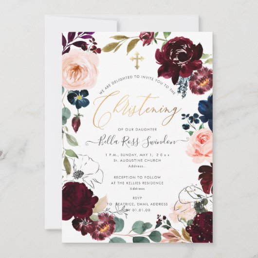 PixDezinesウォーターカラー赤面+バーガンディリース 招待状 (正面)