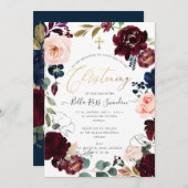 PixDezinesウォーターカラー赤面+バーガンディリース 招待状 (正面/裏面)