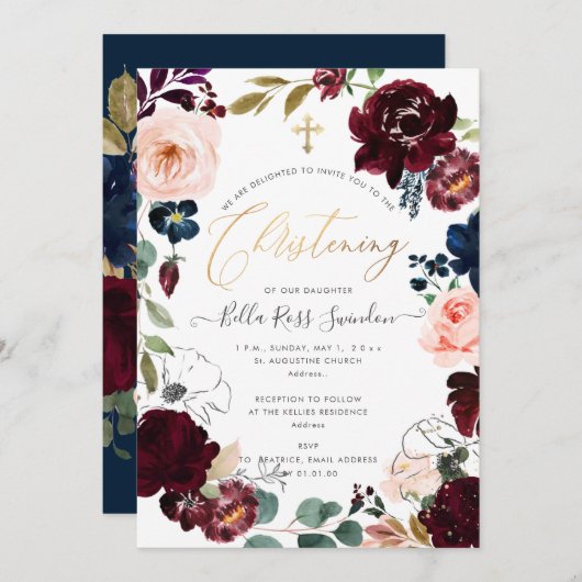 PixDezinesウォーターカラー赤面+バーガンディリース 招待状 (正面/裏面)