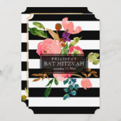 PixDezinesウォーターカラー/フローラ/ストライプバルミツワー 招待状 (正面/裏面)