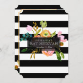 PixDezinesウォーターカラー/フローラ/ストライプバルミツワー 招待状 (正面/裏面)