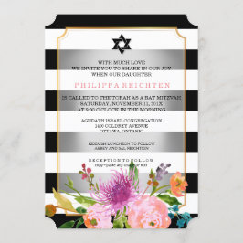 PixDezinesウォーターカラー/フローラ/ストライプバルミツワー 招待状