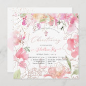 PixDezinesウオーターカラー赤面スウィートピーズ《キリスト教》洗礼式や命名式 招待状 (正面/裏面)
