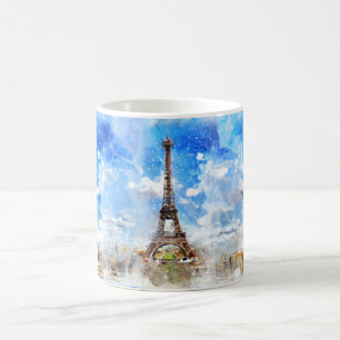 PixDezinesエッフェルタワー、水彩画 コーヒーマグカップ