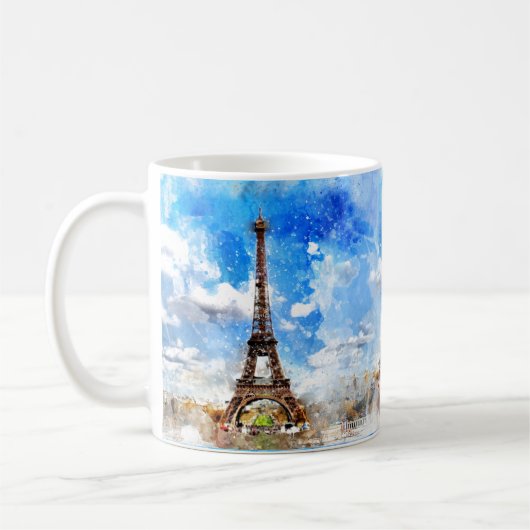 PixDezinesエッフェルタワー、水彩画 コーヒーマグカップ (左)