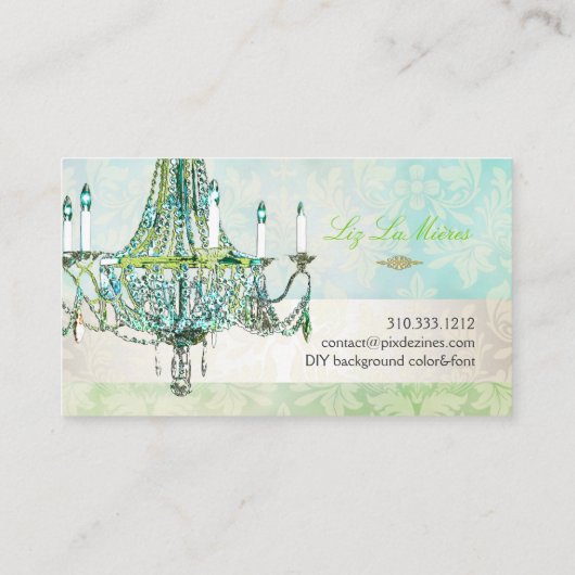 PixDezinesエメラルドグリーン+ブルートパズシャンデリア 名刺 (裏面)