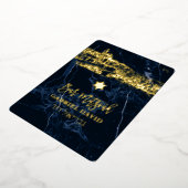 PixDezinesエルサレム+ブルーマーブルバー(ユダヤ教の)バル・ミツバーインバート 箔招待状 (回転した状態)