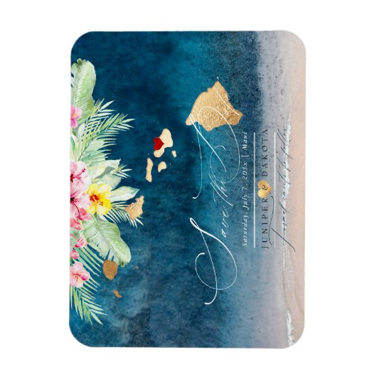 PixDezinesエレガントハワイアンDIYマップの保存日 マグネット (縦)