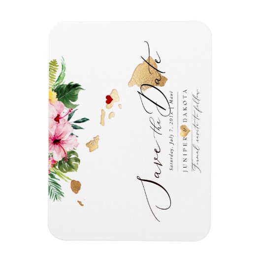 PixDezinesエレガントハワイアンDIYマップ日付の保存 マグネット (縦)