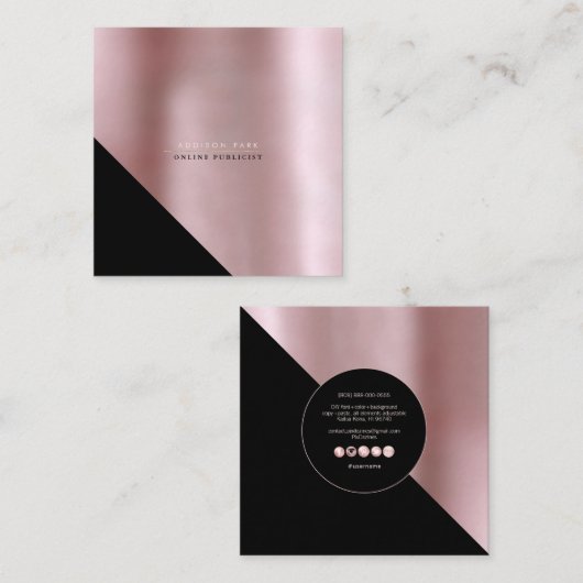 PixDezinesエレガントフェイクバラ金ゴールド+黒 スクエア名刺 (正面/裏面)