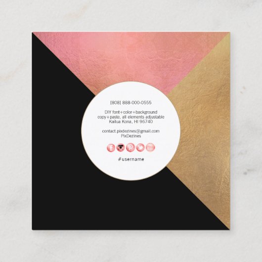 PixDezinesエレガントフェイク金ゴールド赤銅 スクエア名刺 (裏面)