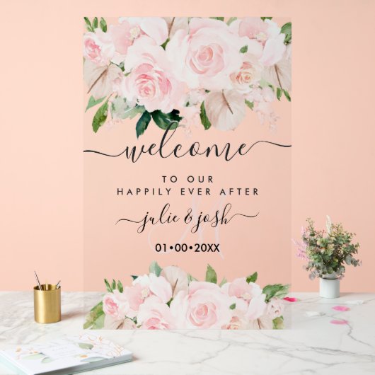 PixDezinesエレガント赤面ピンクローゼアンスリウム アクリルサイン (ウェディング)