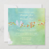 PixDezinesオリジナルラブバードオン水色 招待状 (正面)