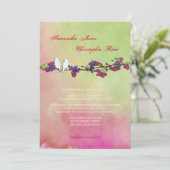 PixDezinesオリジナルラブバード水彩画 招待状 (スタンド正面)