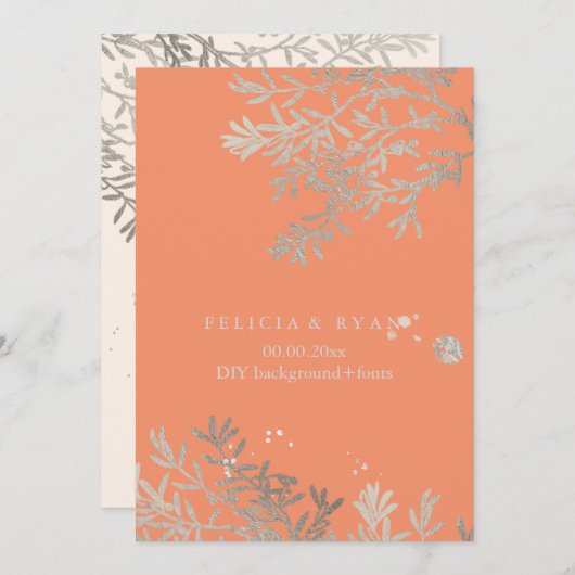 PixDezinesオリーブ枝フェイク/シルバー/DIYバックグランド 招待状 (正面/裏面)