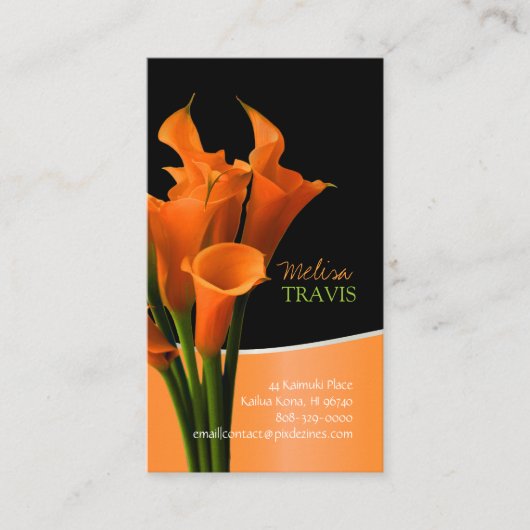 PixDezinesオレンジのcalla lily/diy背景 名刺 (正面)