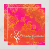 PixDezinesオレンジフローラレース 招待状 (正面/裏面)