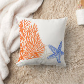 PixDezinesオレンジ色のサンゴ+ヒトデ/ダイバックグラウンド クッション (ブランケット)