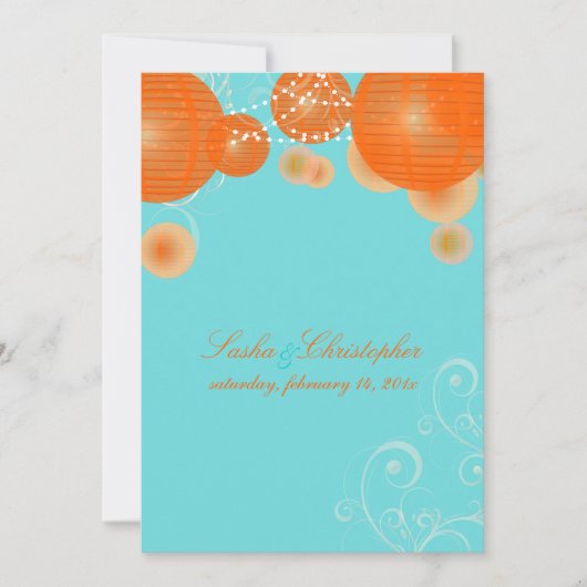 PixDezinesオレンジ色のランタン/暗い背景色 招待状 (正面)