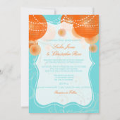 PixDezinesオレンジ色のランタン/暗い背景色 招待状 (裏面)