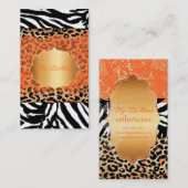 PixDezinesオレンジ色のヴィンテージレース+cheetah+ゼブラ 名刺 (正面/裏面)