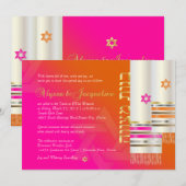 PixDezinesオレンジ/ピンクタリットB'not（ユダヤ教の）バル・ミツバーカラー 招待状 (正面/裏面)