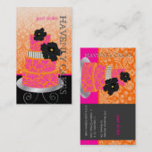 PixDezinesオレンジ+ホットピンクダマスクケーキ/パティシセリ 名刺 (正面/裏面)