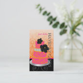 PixDezinesオレンジ+ホットピンクダマスクケーキ/パティシセリ 名刺 (スタンド正面)