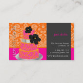 PixDezinesオレンジ+ホットピンクダマスクケーキ/パティシセリ 名刺 (裏面)