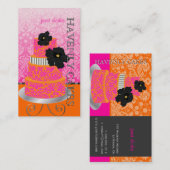 PixDezinesオレンジ+ホットピンクダマスクケーキ/パティッセリー 名刺 (正面/裏面)