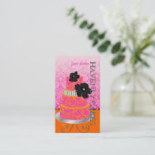 PixDezinesオレンジ+ホットピンクダマスクケーキ/パティッセリー 名刺 (スタンド正面)