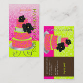 PixDezinesオレンジ+ホットピンクダマスクケーキ/パティッセリー 名刺 (正面/裏面)