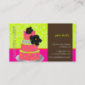 PixDezinesオレンジ+ホットピンクダマスクケーキ/パティッセリー 名刺 (裏面)