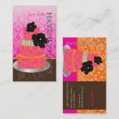 PixDezinesオレンジ+ホットピンクダマスクケーキ/パティッセリー 名刺 (正面/裏面)