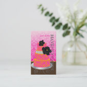 PixDezinesオレンジ+ホットピンクダマスクケーキ/パティッセリー 名刺 (スタンド正面)