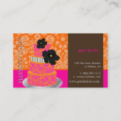 PixDezinesオレンジ+ホットピンクダマスクケーキ/パティッセリー 名刺 (裏面)
