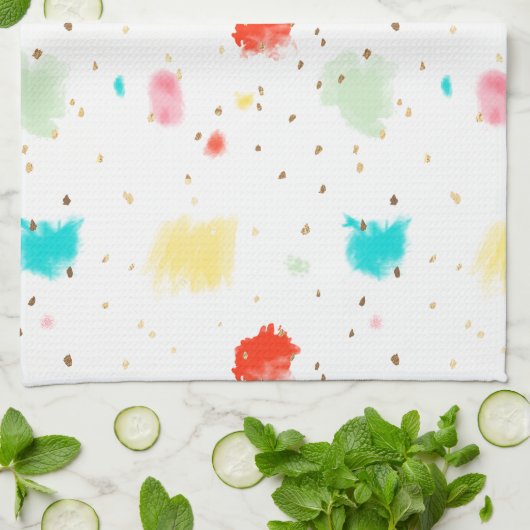 PixDezinesカップケーキの振りかけ/フェイク金ゴールド キッチンタオル (折り畳み)