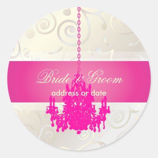 PixDezinesカップケーキ渦+ホットピンクのシャンデリア ラウンドシール (正面)