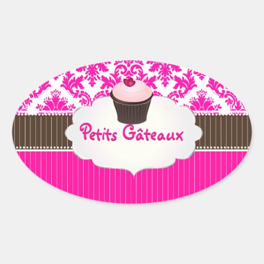 PixDezinesカップケーキ+ダマスク/DIYカラー 楕円形シール (正面)