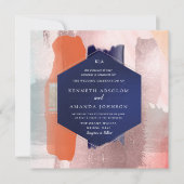 PixDezinesカラーブロックアモダンートコーラル赤面海軍 招待状 (正面)