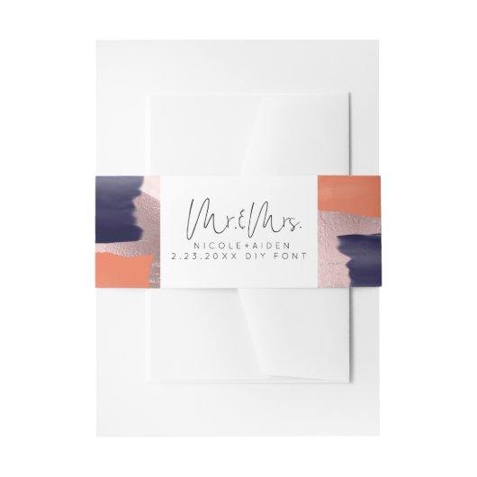 PixDezinesカラーブロックネイビー+バラ金ゴールド 招待状ベリーバンド (正面例)