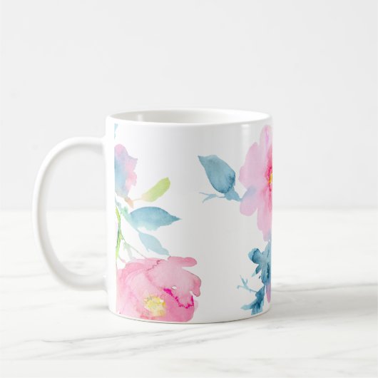 PixDezinesガーデンバラ水彩花 コーヒーマグカップ (左)
