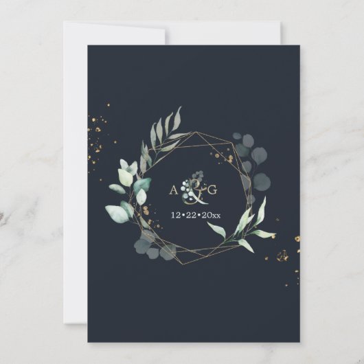 PixDezinesガ素朴ムユーカリプトゥスネイビーブルー 招待状 (裏面)