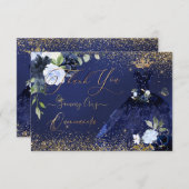 PixDezinesキンセアニェラありがとうネイビーブルー金ゴールド 招待状 (正面/裏面)