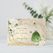 PixDezinesキンセアニェラエメラルドグリーンドレスカード セーブザデート (スタンド正面)