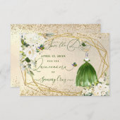 PixDezinesキンセアニェラエメラルドグリーンドレスカード セーブザデート (正面/裏面)