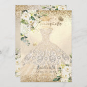 PixDezinesキンセアニェラシャンパン金ゴールドグリッターガウン 招待状 (正面/裏面)