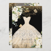 PixDezinesキンセアニェラシャンパン金ゴールドグリッターガウン 招待状 (正面/裏面)