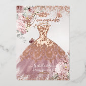 PixDezinesキンセアニェラダスティバラ金ゴールドガウン 箔招待状 (正面)